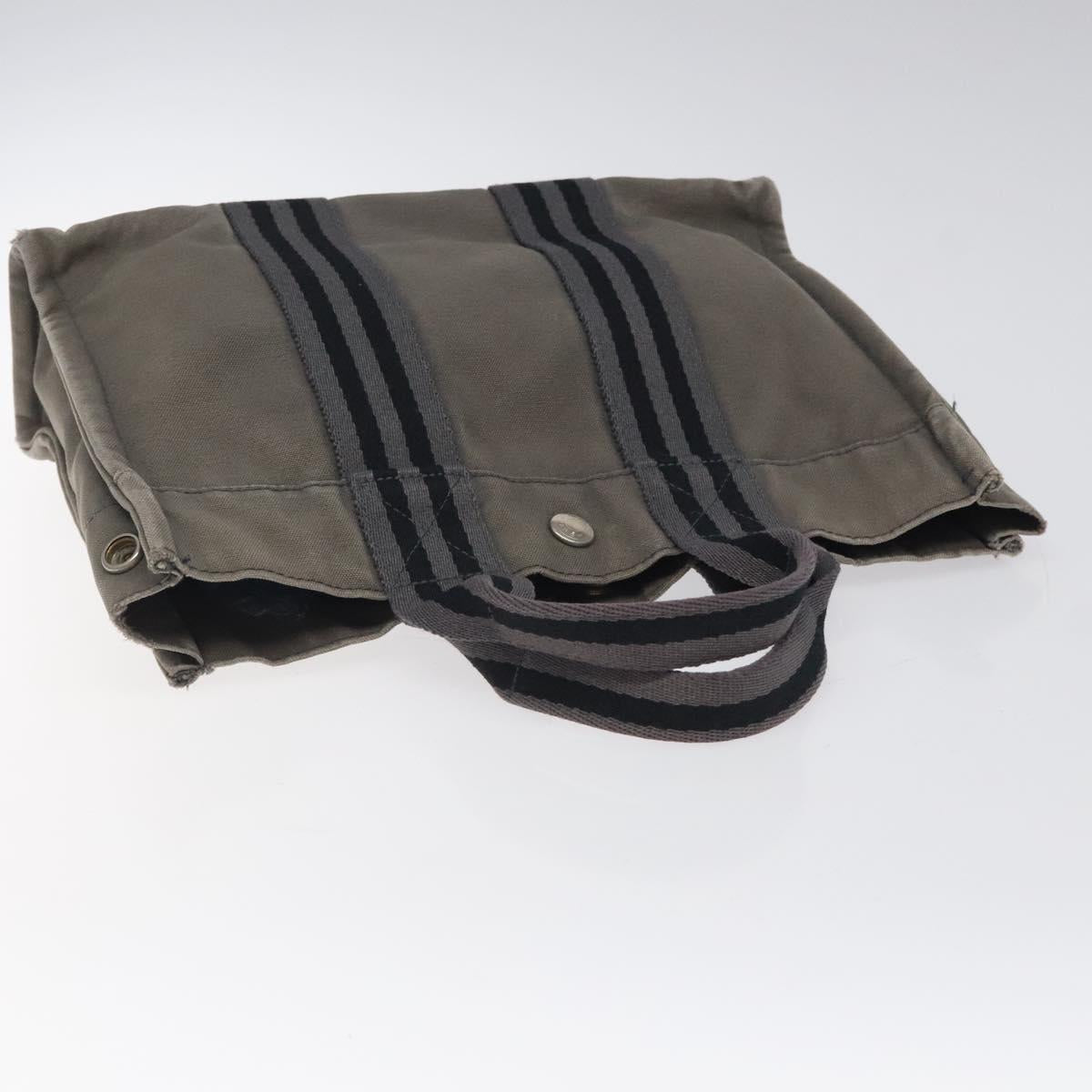 HERMES Fourre Tout PM Hand Bag Canvas Black Gray Silver Auth bs24475