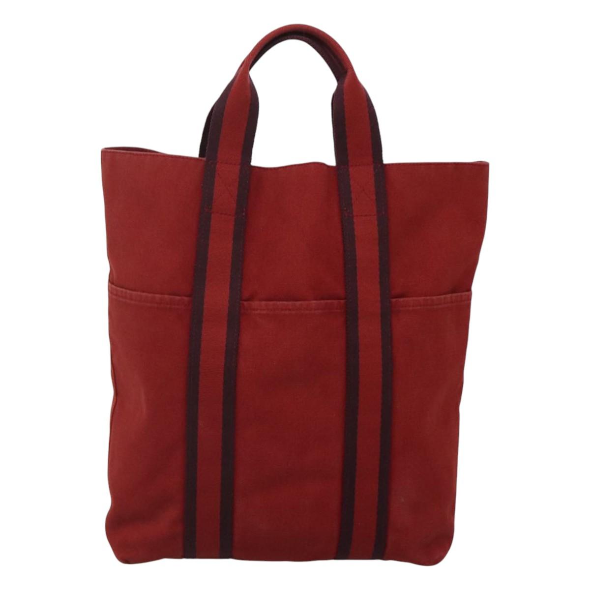 HERMES Fourre Tout cabas Tote Bag Canvas Red Navy Auth bs24477
