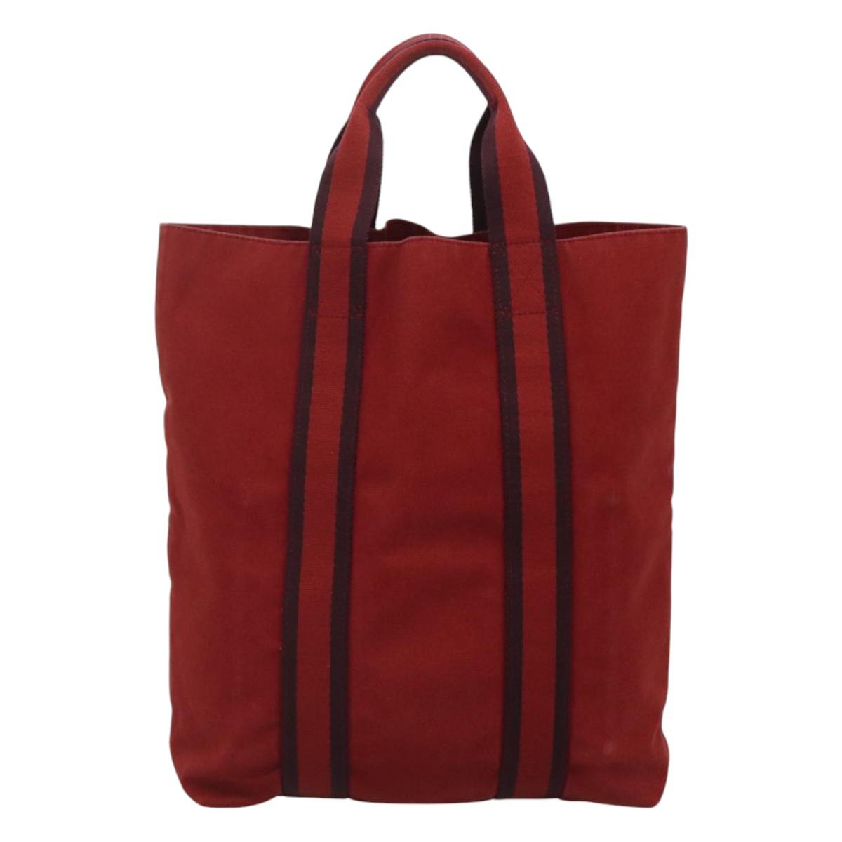 HERMES Fourre Tout cabas Tote Bag Canvas Red Navy Auth bs24477