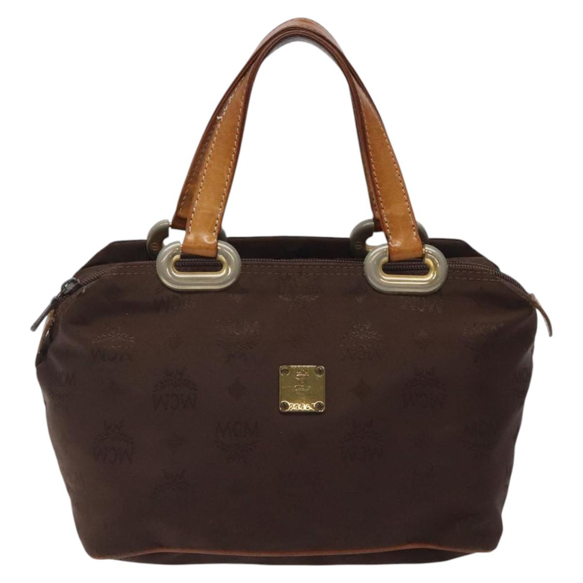 MCM Logogram Vicetos Hand Bag Nylon Brown Gold Auth bs24481