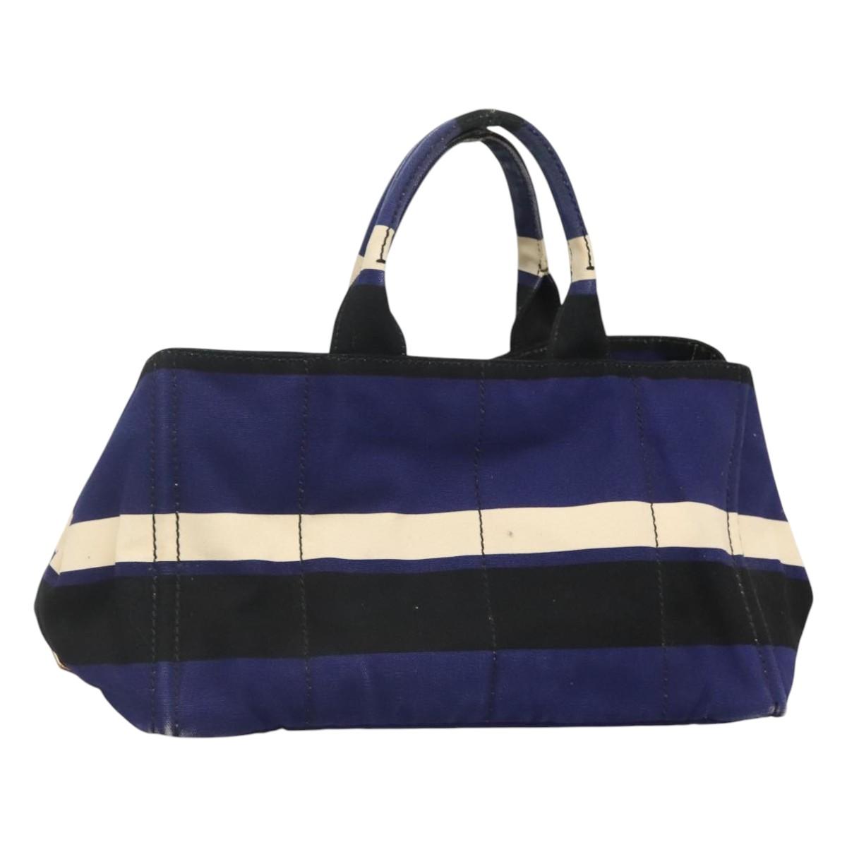 PRADA Canapa GM Hand Bag Canvas Blue Gold Auth bs24485
