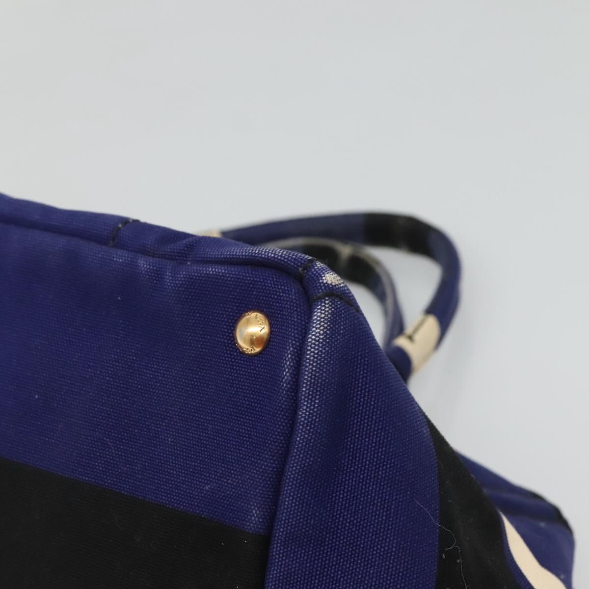 PRADA Canapa GM Hand Bag Canvas Blue Gold Auth bs24485