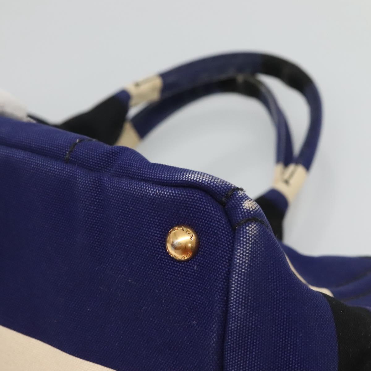 PRADA Canapa GM Hand Bag Canvas Blue Gold Auth bs24485