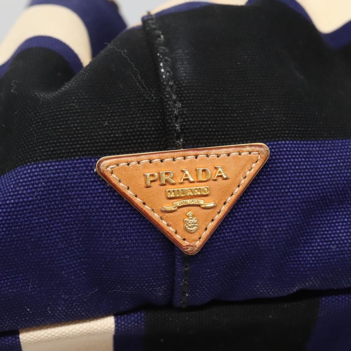 PRADA Canapa GM Hand Bag Canvas Blue Gold Auth bs24485