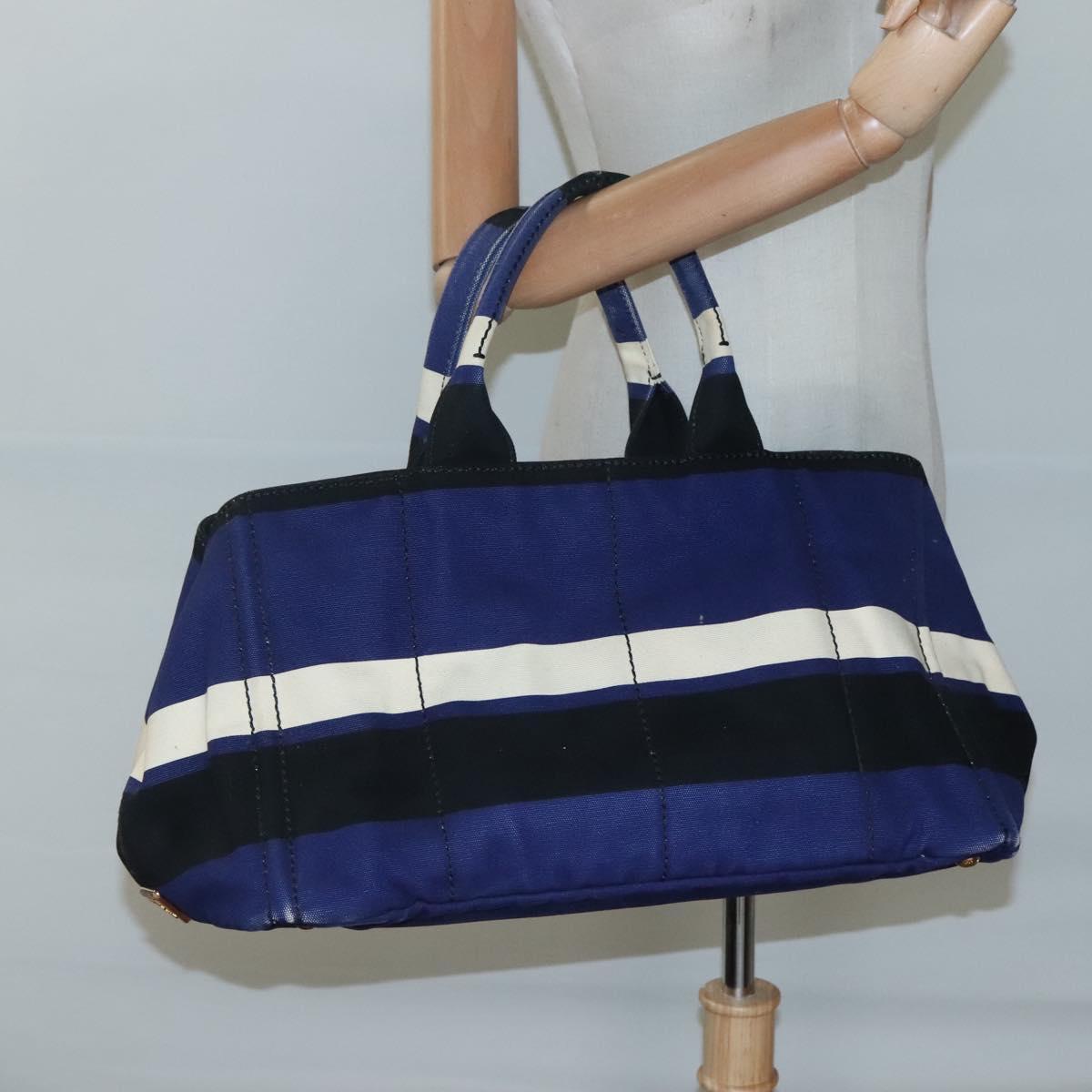 PRADA Canapa GM Hand Bag Canvas Blue Gold Auth bs24485