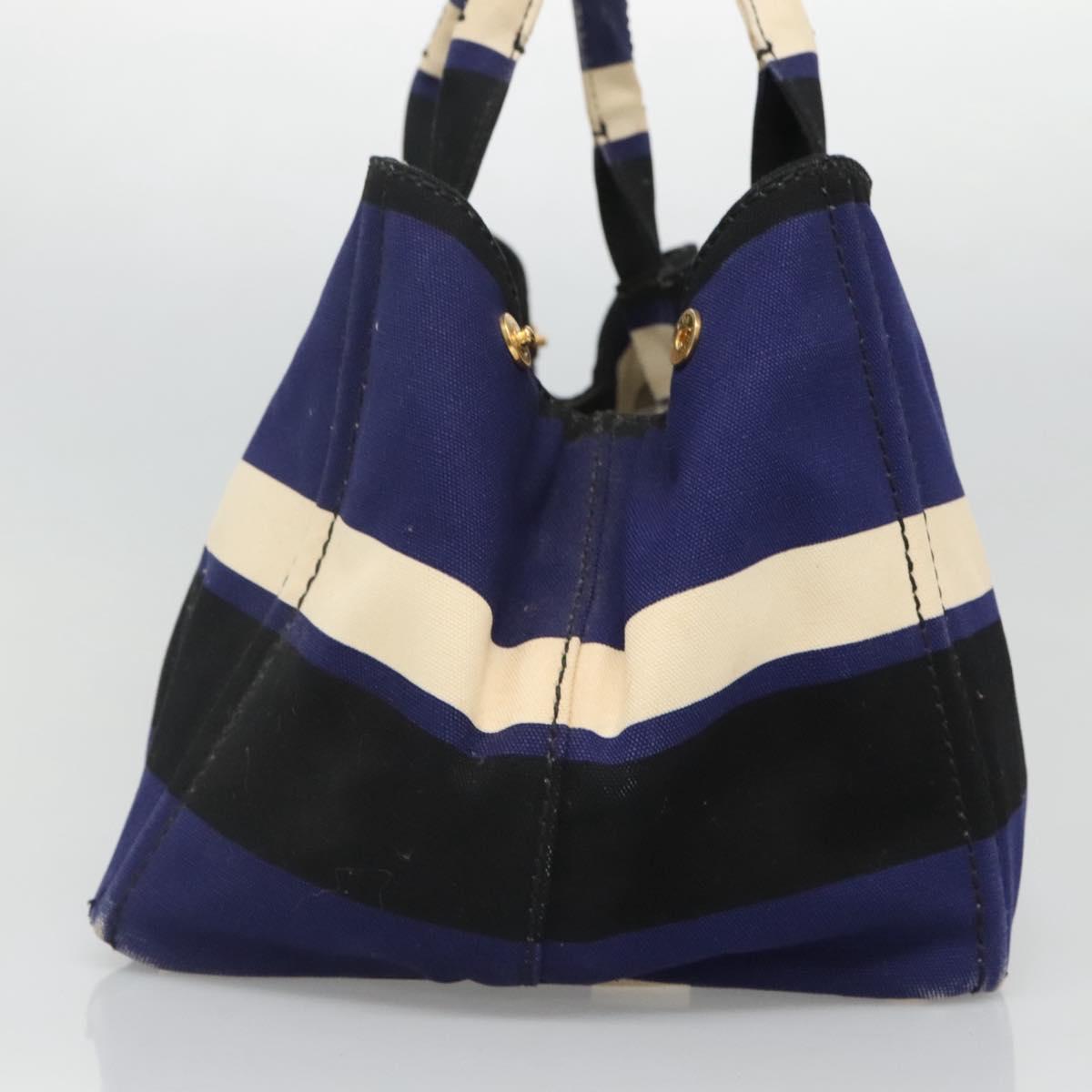 PRADA Canapa GM Hand Bag Canvas Blue Gold Auth bs24485
