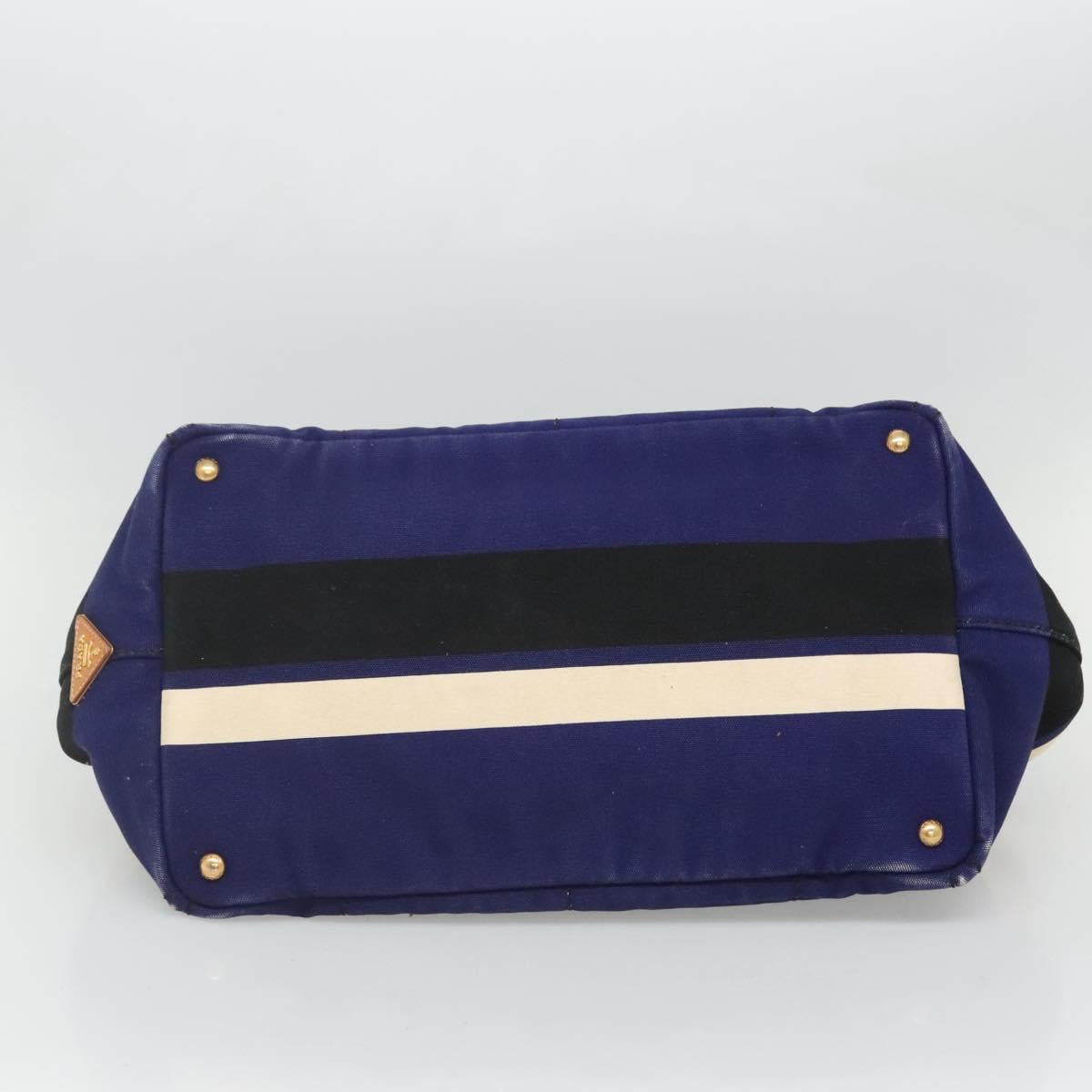 PRADA Canapa GM Hand Bag Canvas Blue Gold Auth bs24485