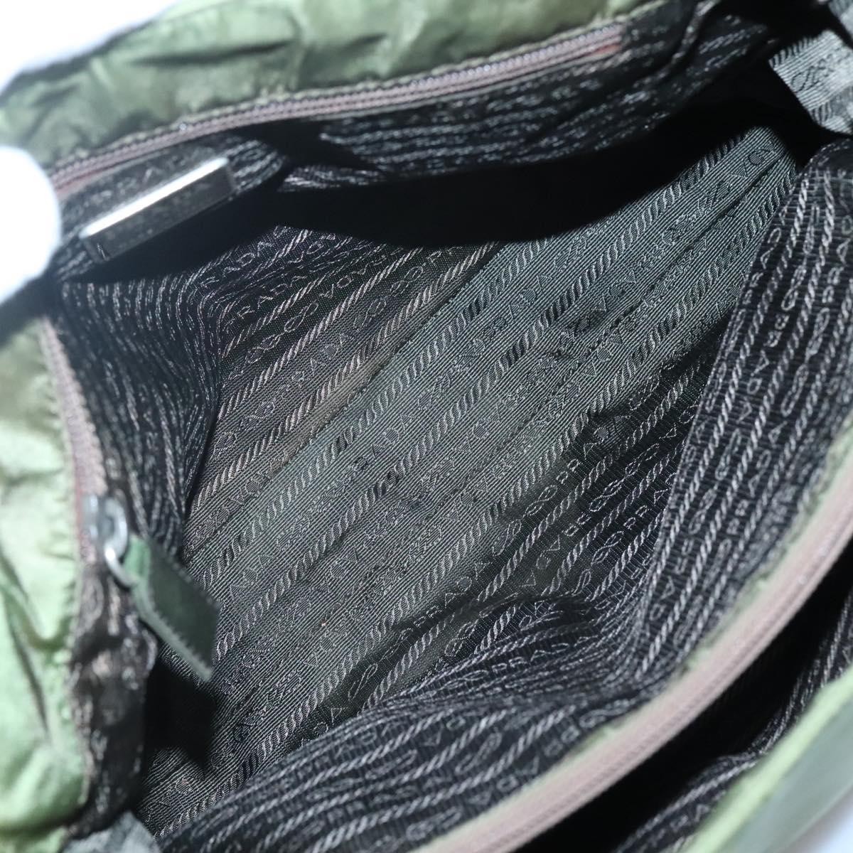 PRADA Shoulder Bag Nylon Khaki Silver Auth bs24489
