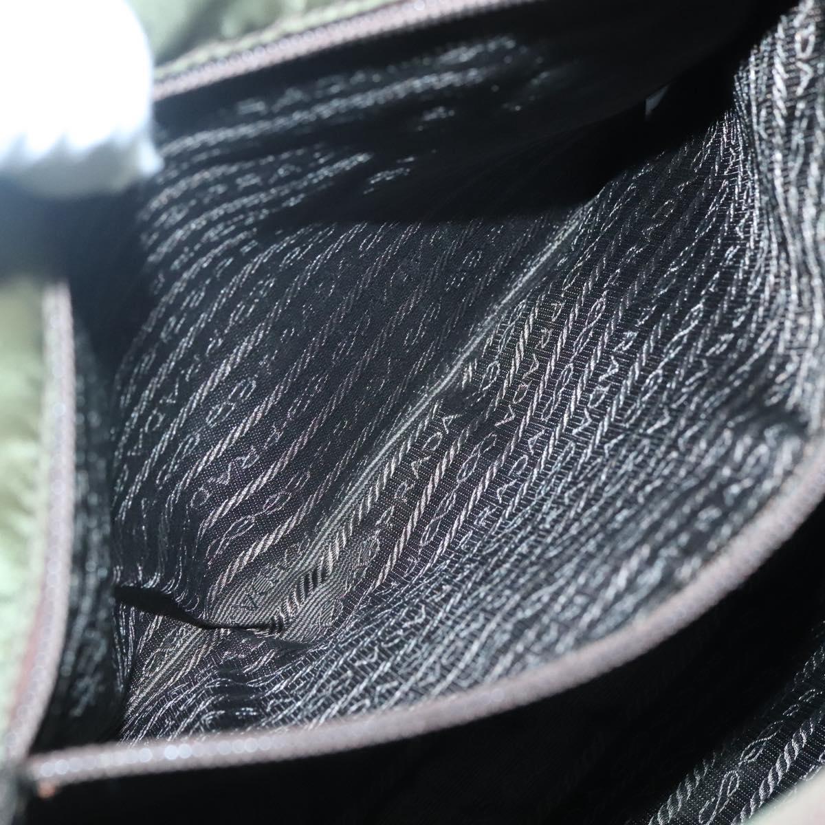 PRADA Shoulder Bag Nylon Khaki Silver Auth bs24489