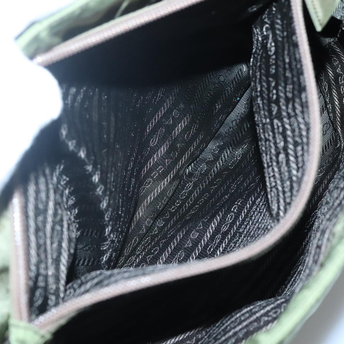 PRADA Shoulder Bag Nylon Khaki Silver Auth bs24489