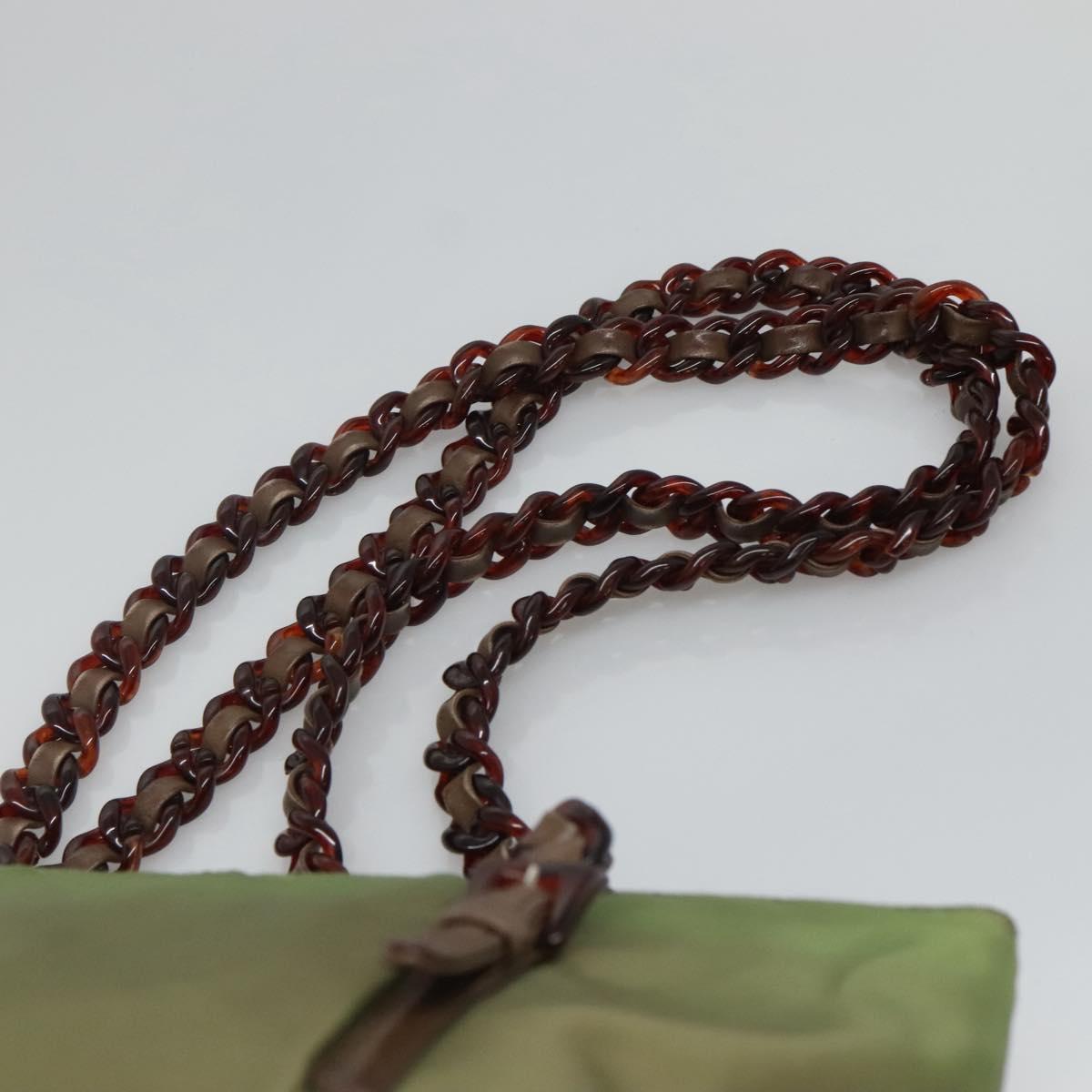 PRADA Shoulder Bag Nylon Khaki Silver Auth bs24489