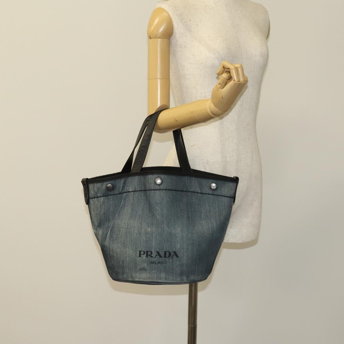 PRADA Hand Bag Denim Blue Silver Auth bs24491