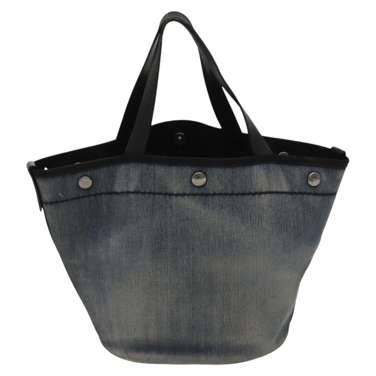 PRADA Hand Bag Denim Blue Silver Auth bs24491