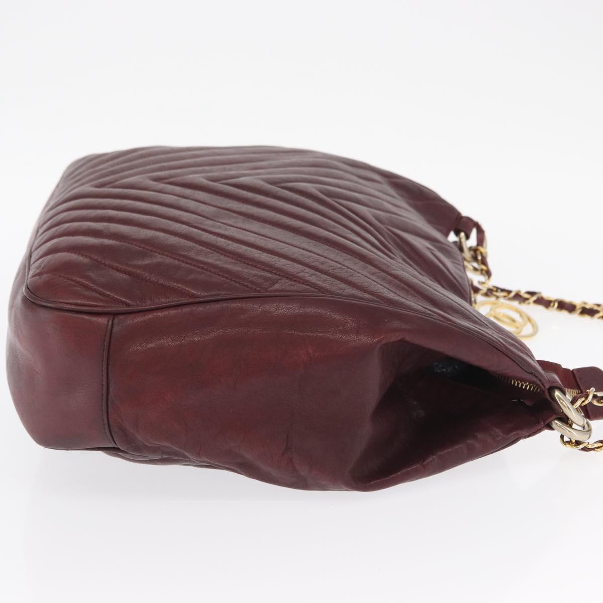 CHANEL Chain V Stitch Shoulder Bag Lamb Skin Bordeaux Gold CC Auth bs24546