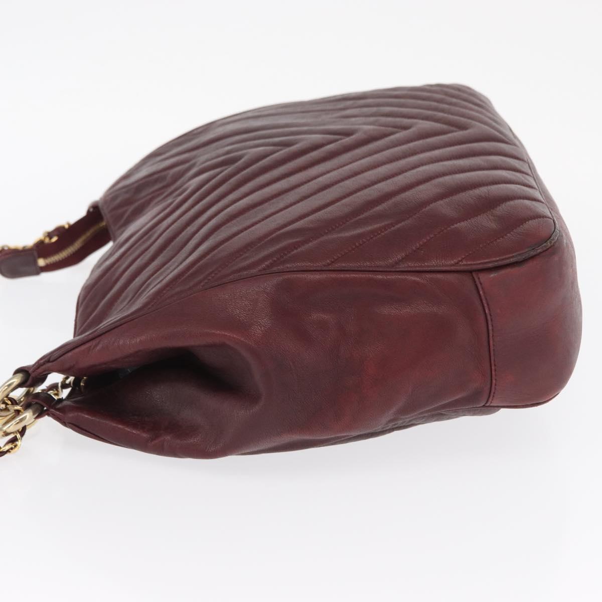 CHANEL Chain V Stitch Shoulder Bag Lamb Skin Bordeaux Gold CC Auth bs24546