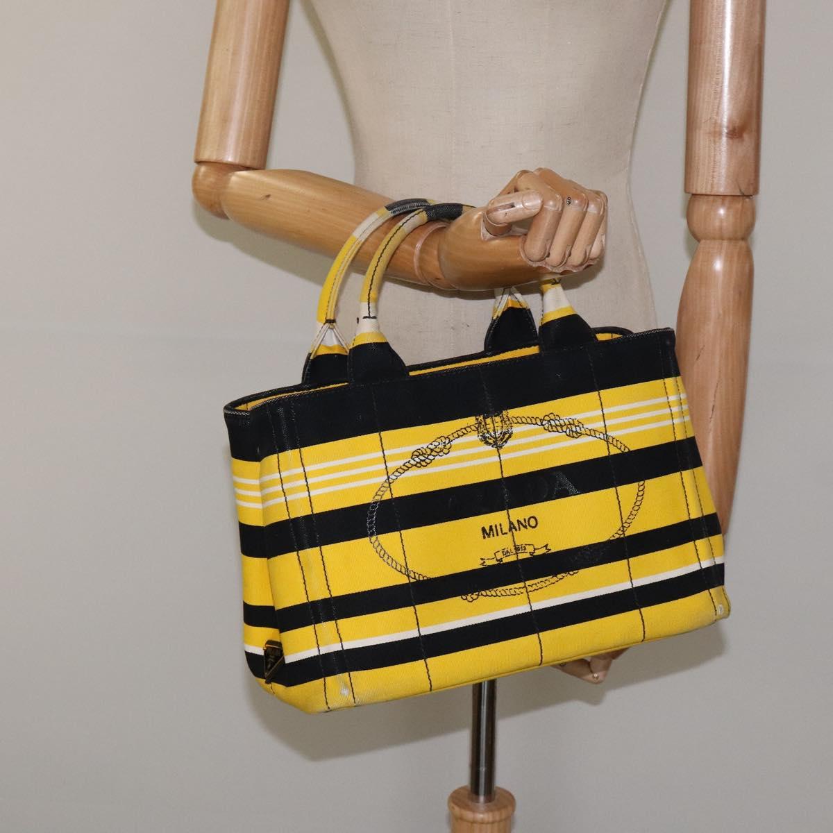 PRADA Kanapa PM Hand Bag Canvas Yellow Gold Auth bs24550
