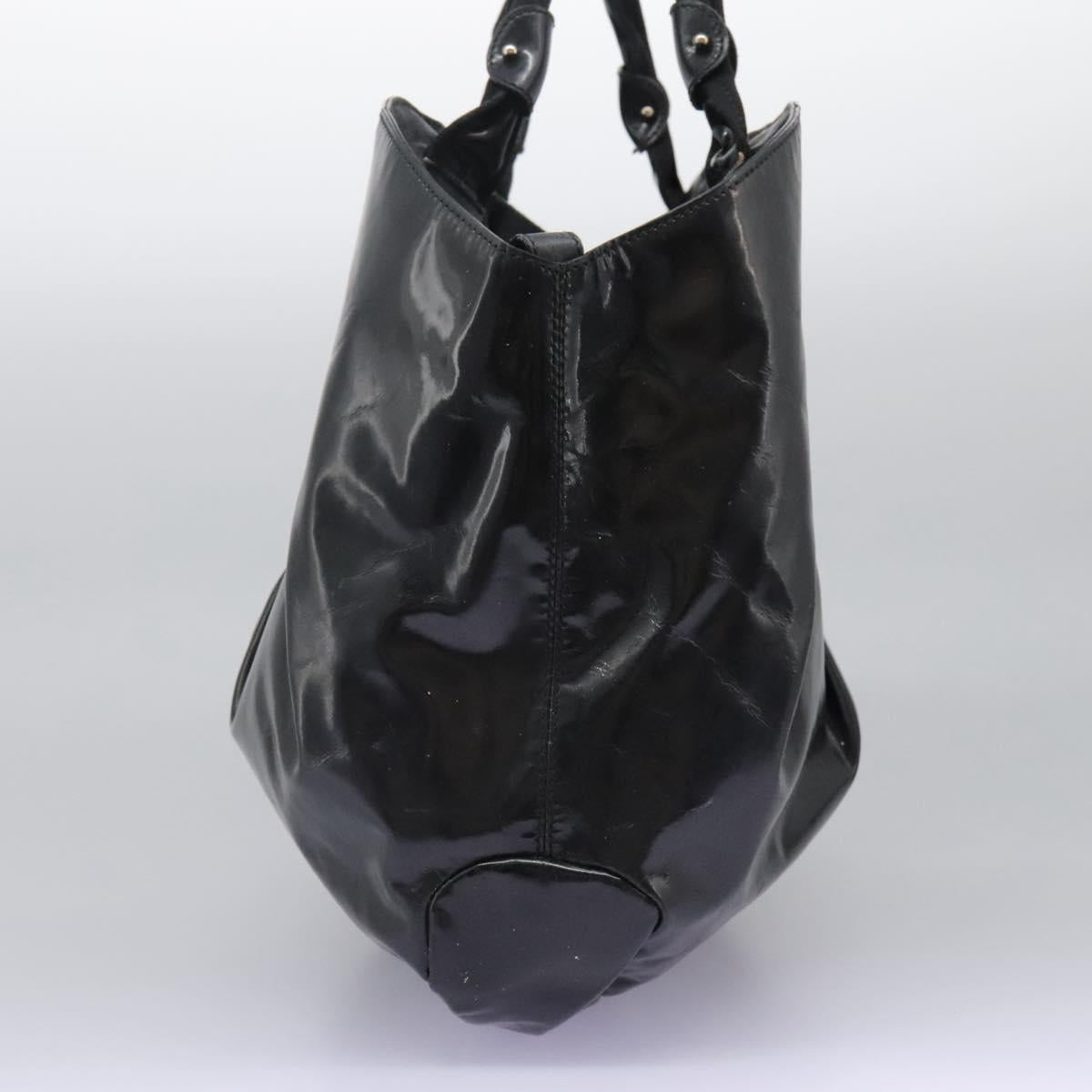 Salvatore Ferragamo Shoulder Bag Enamel Black Gold Auth bs24560