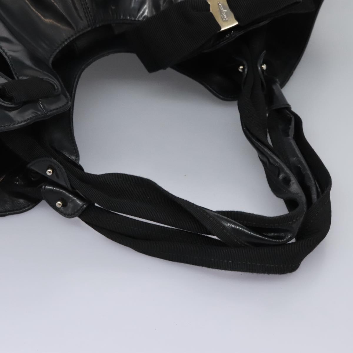 Salvatore Ferragamo Shoulder Bag Enamel Black Gold Auth bs24560