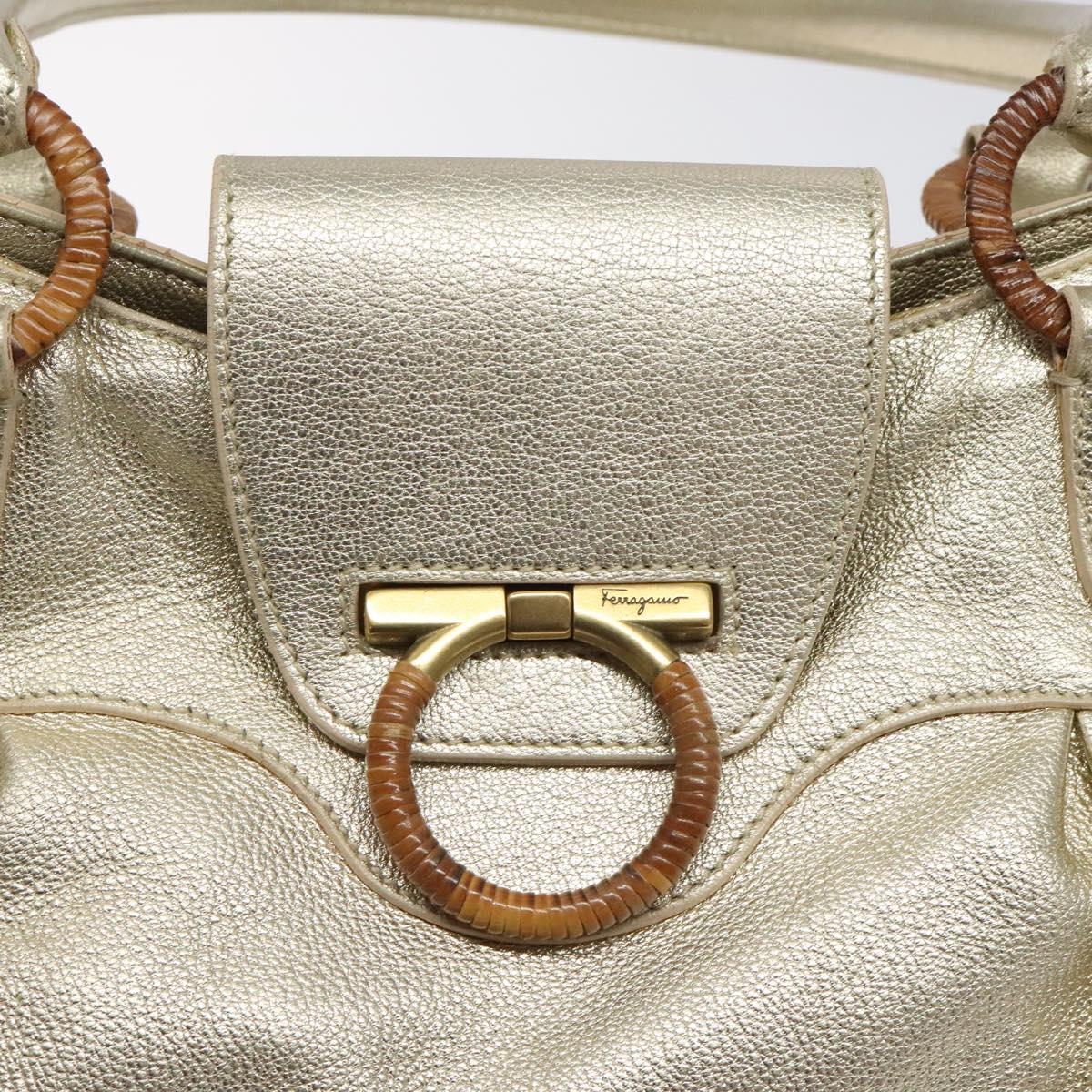 Salvatore Ferragamo Gancini Shoulder Bag Leather Gold Tone Auth bs24563