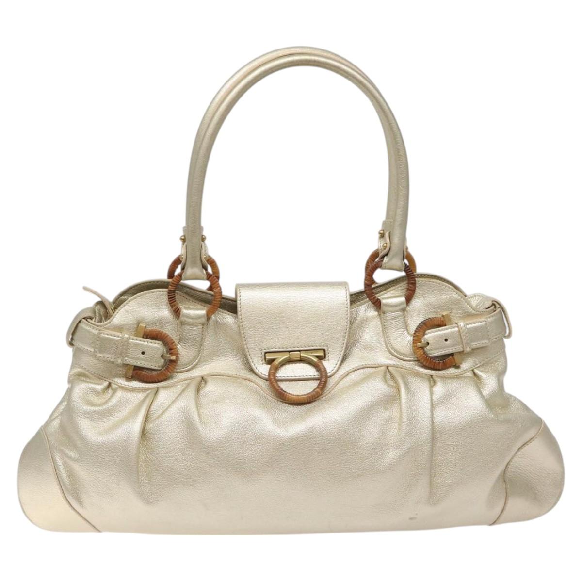 Salvatore Ferragamo Gancini Shoulder Bag Leather Gold Tone Auth bs24563