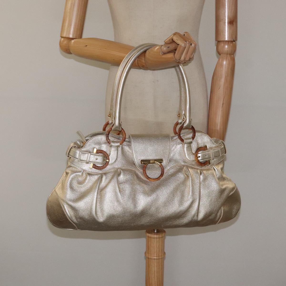 Salvatore Ferragamo Gancini Shoulder Bag Leather Gold Tone Auth bs24563