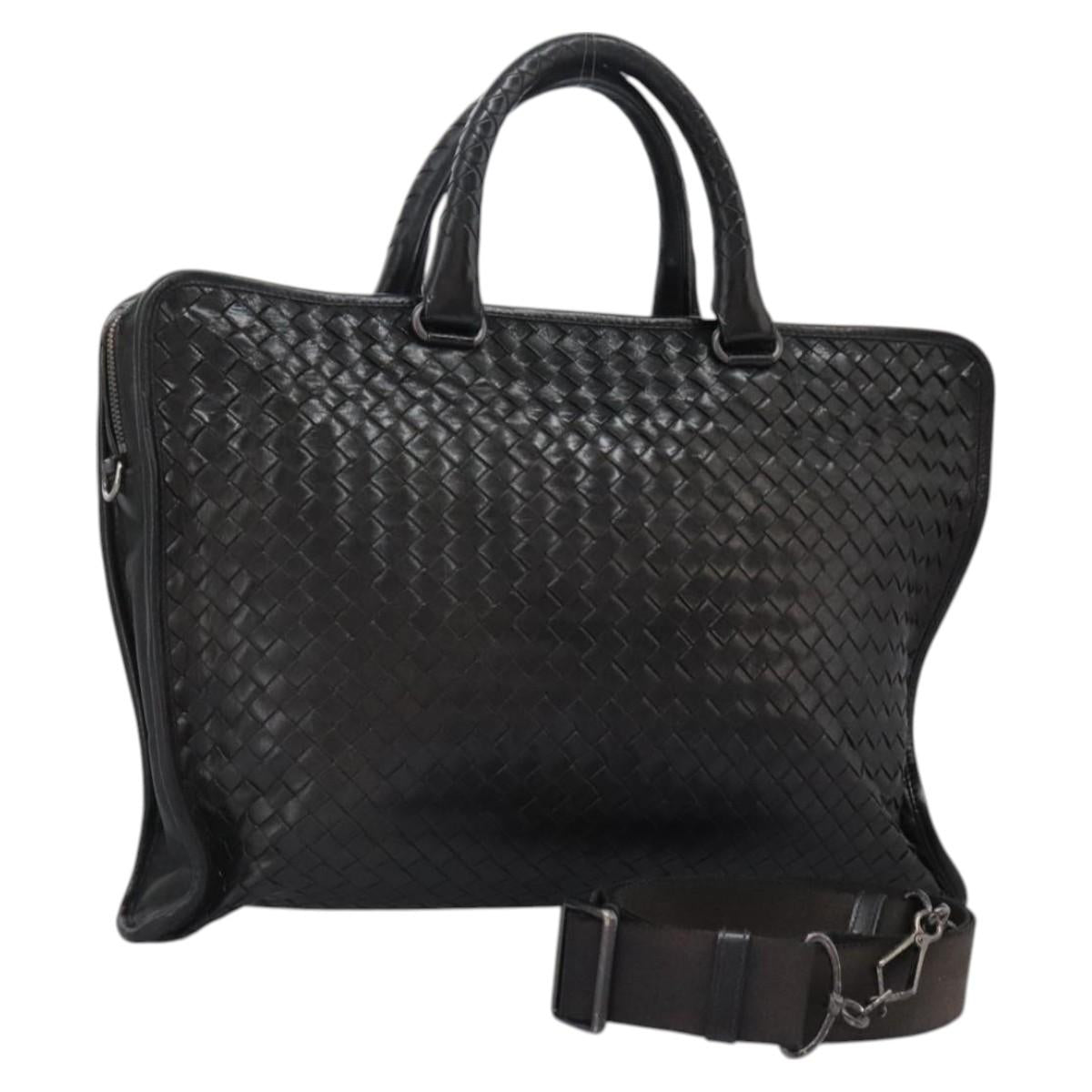 BOTTEGA VENETA INTRECCIATO Hand Bag Leather 2way Black Auth bs24628