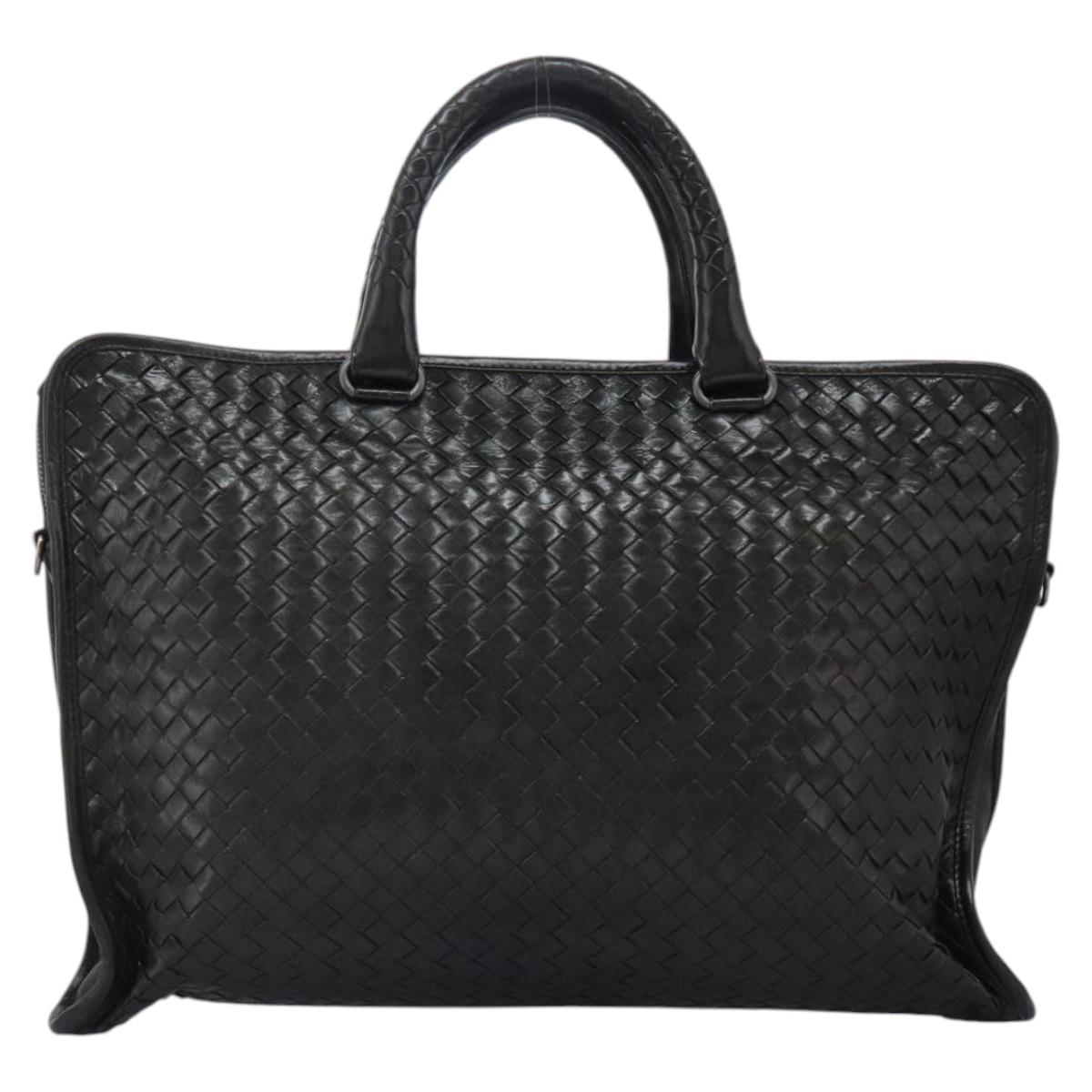 BOTTEGA VENETA INTRECCIATO Hand Bag Leather 2way Black Auth bs24628