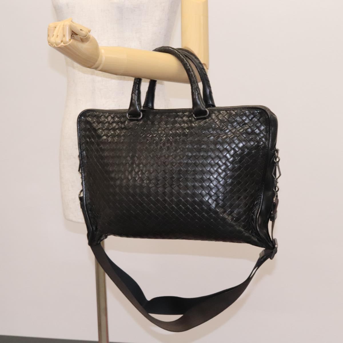 BOTTEGA VENETA INTRECCIATO Hand Bag Leather 2way Black Auth bs24628