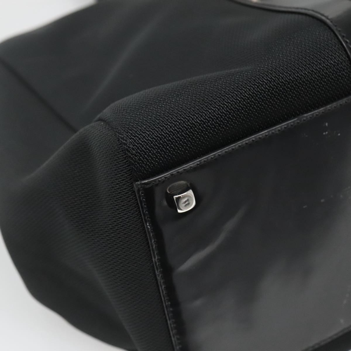 Salvatore Ferragamo Gancini Bag Canvas Leather Black Silver Auth bs24678