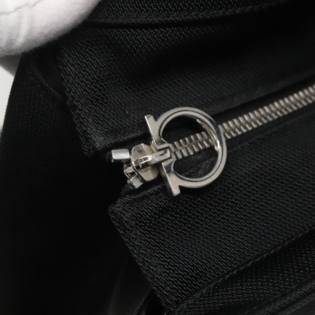 Salvatore Ferragamo Gancini Bag Canvas Leather Black Silver Auth bs24678