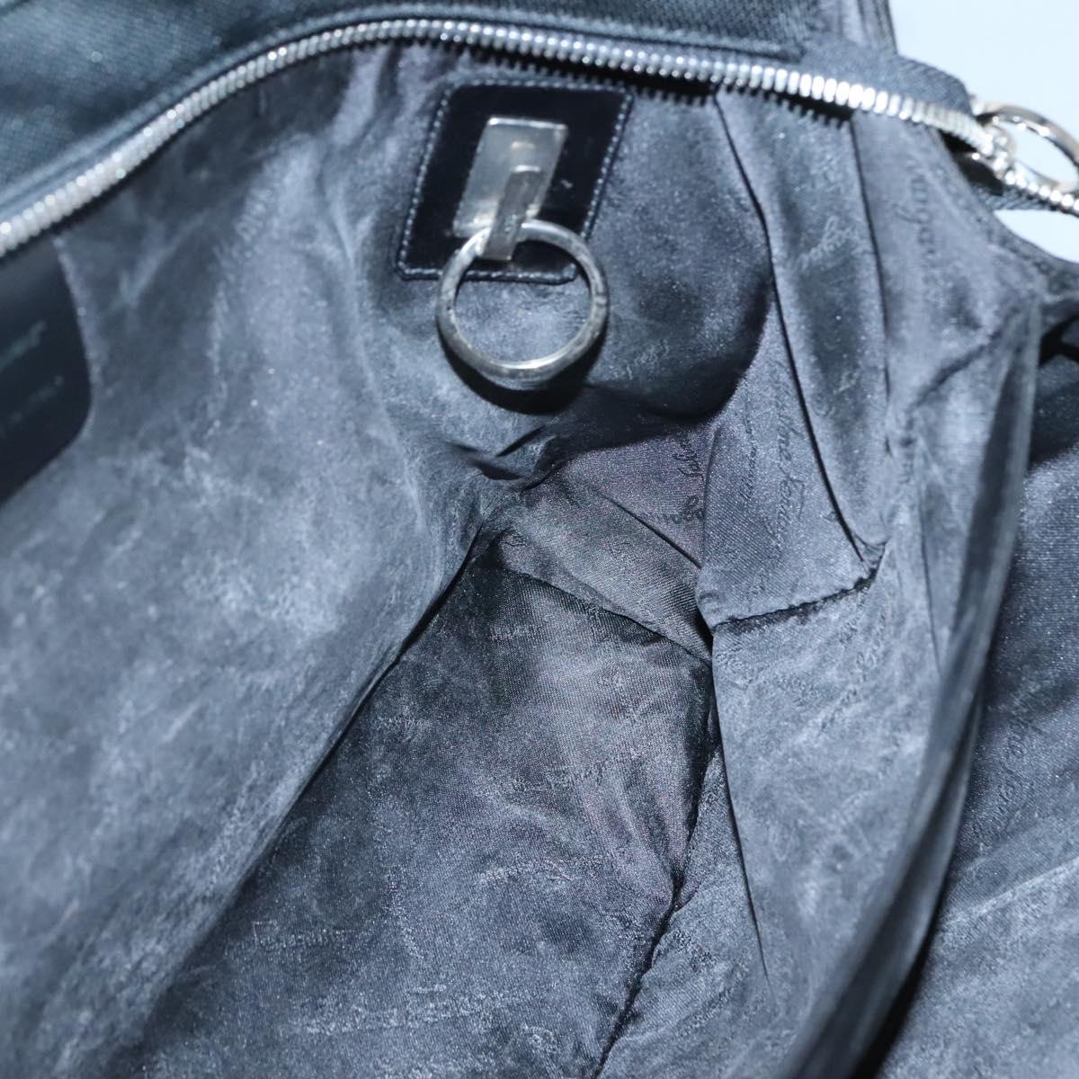 Salvatore Ferragamo Gancini Bag Canvas Leather Black Silver Auth bs24678