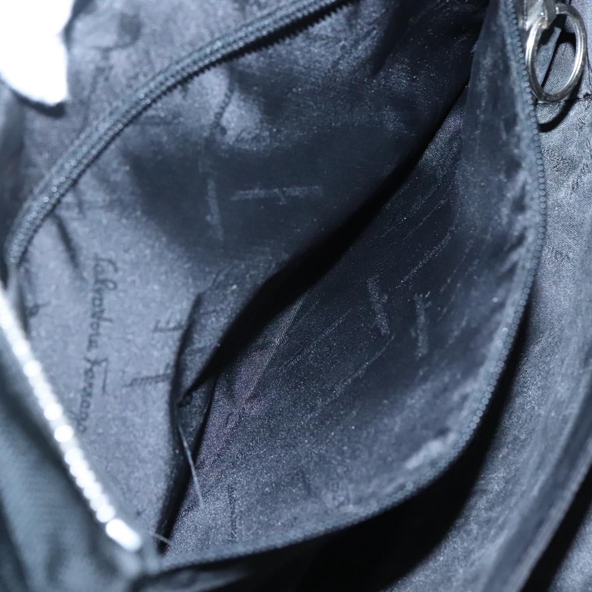 Salvatore Ferragamo Gancini Bag Canvas Leather Black Silver Auth bs24678