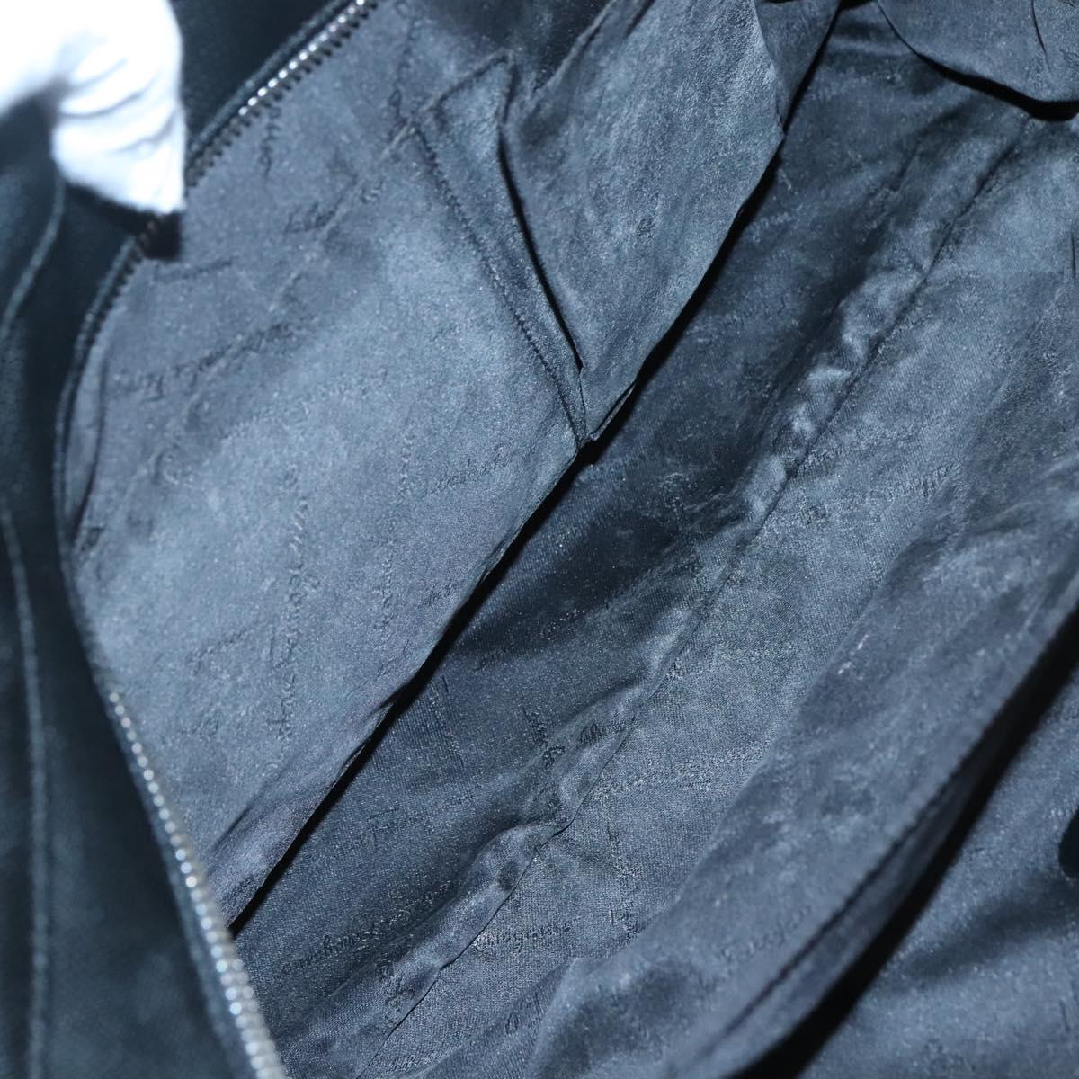 Salvatore Ferragamo Gancini Bag Canvas Leather Black Silver Auth bs24678