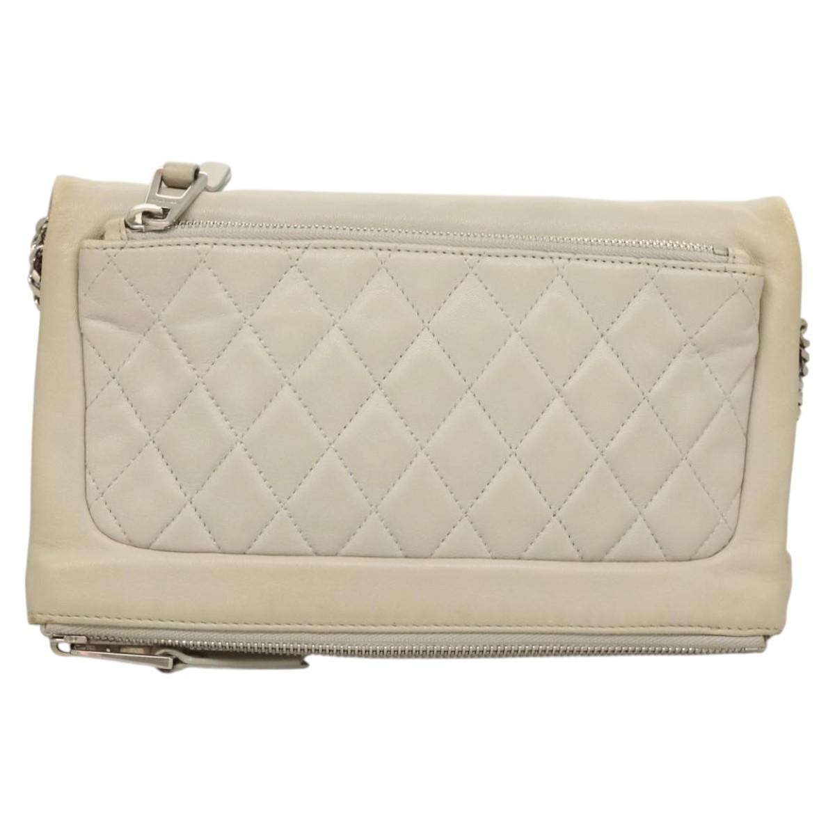 Jimmy Choo Chain Shoulder Bag Leather Gray Silver Auth bs24681