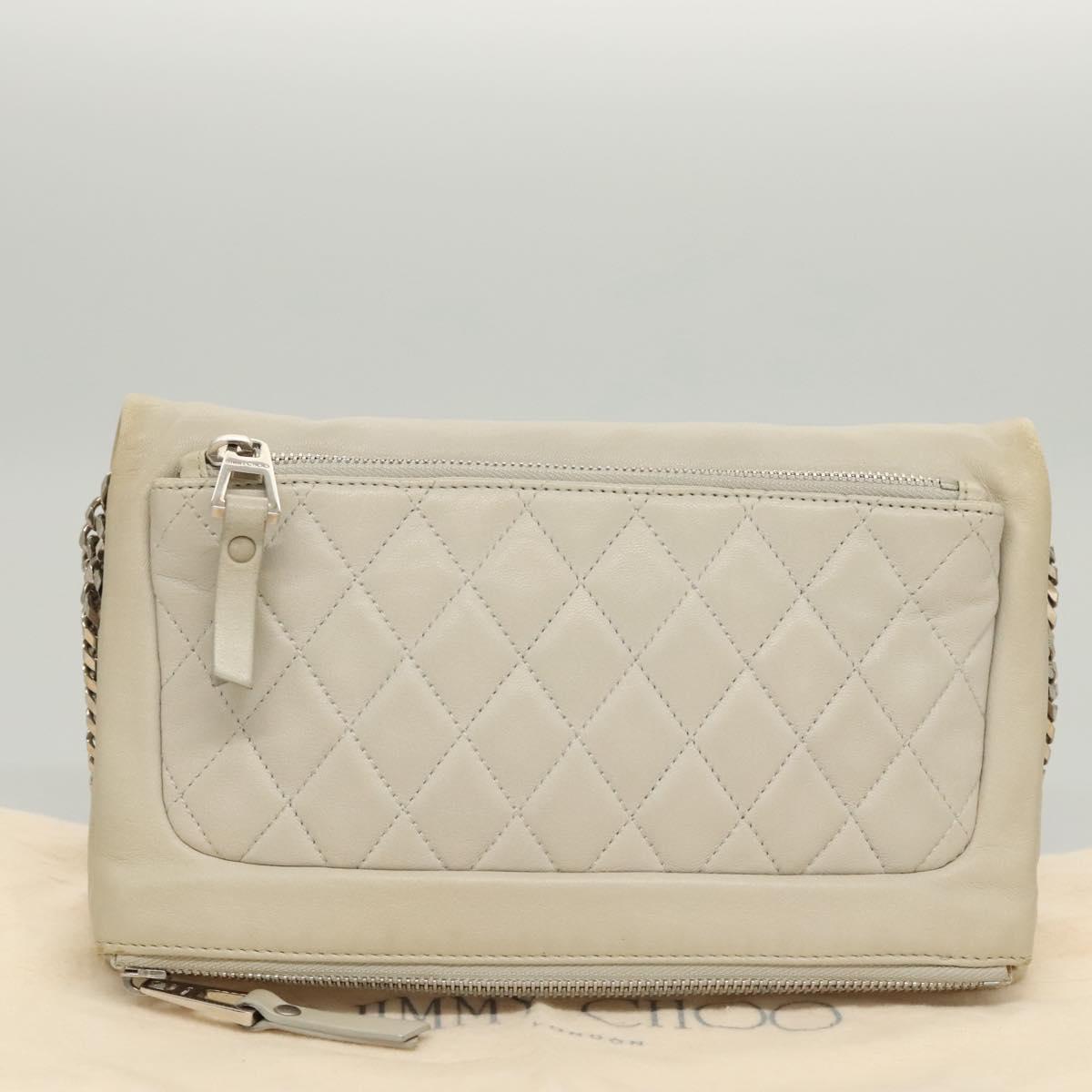 Jimmy Choo Chain Shoulder Bag Leather Gray Silver Auth bs24681