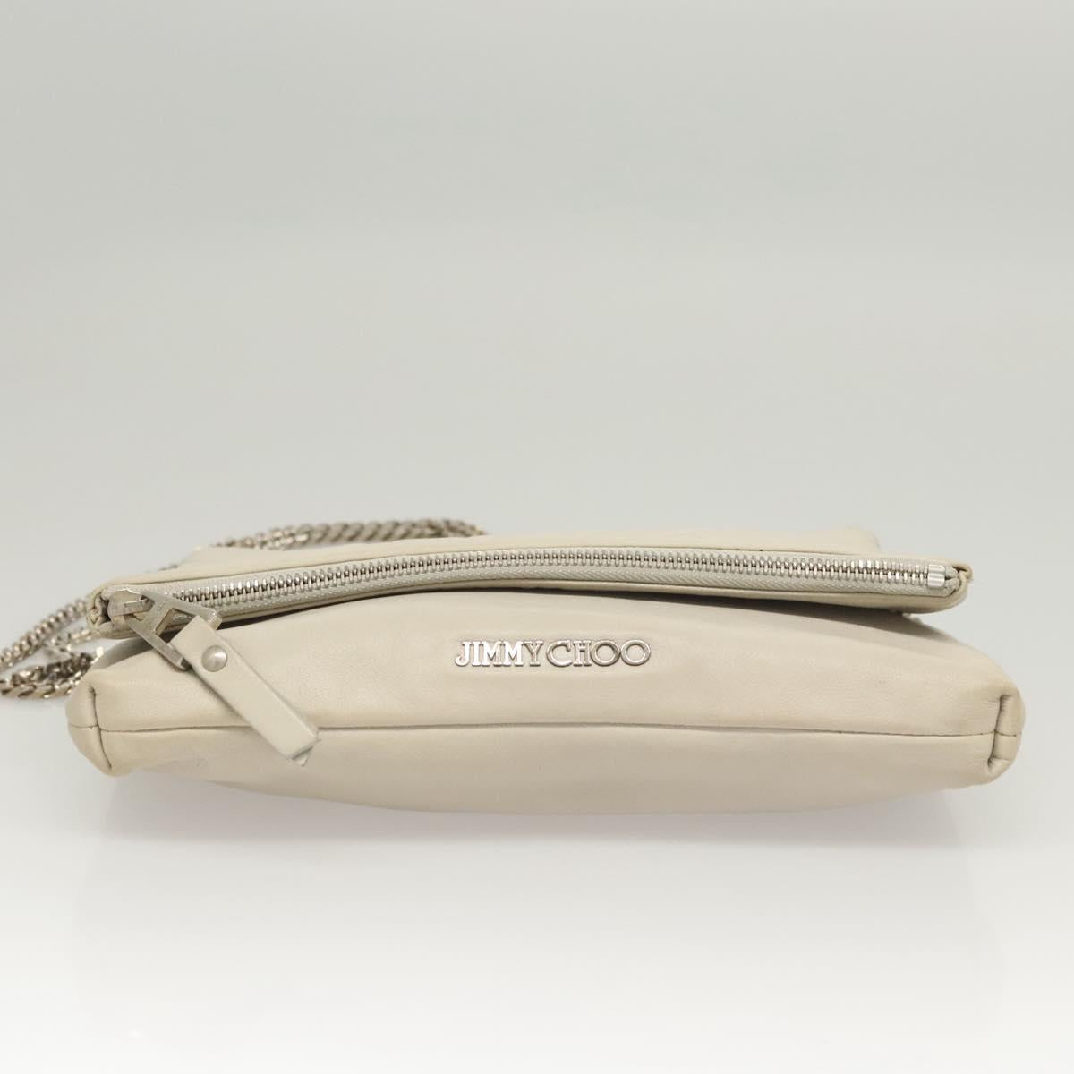 Jimmy Choo Chain Shoulder Bag Leather Gray Silver Auth bs24681