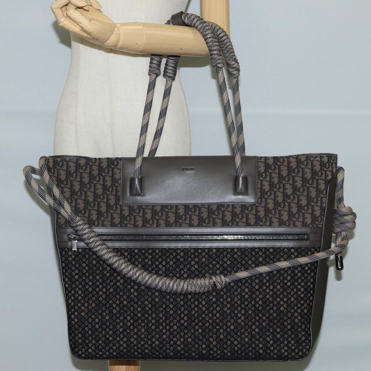 Christian Dior Tote Bag Trotter Canvas Gray Silver Auth bs24696SAM