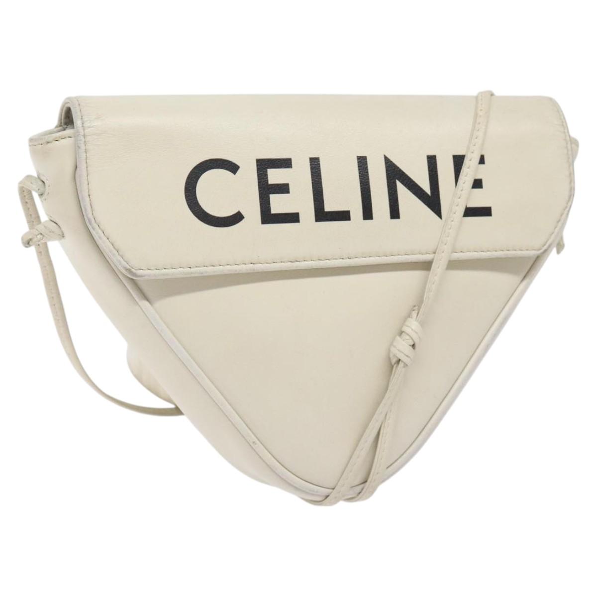 CELINE Triangle bag Shoulder Bag Leather White Auth bs24743