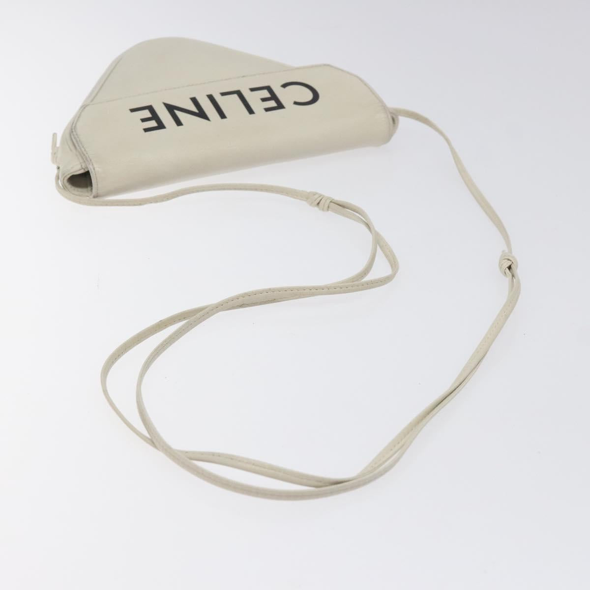 CELINE Triangle bag Shoulder Bag Leather White Auth bs24743