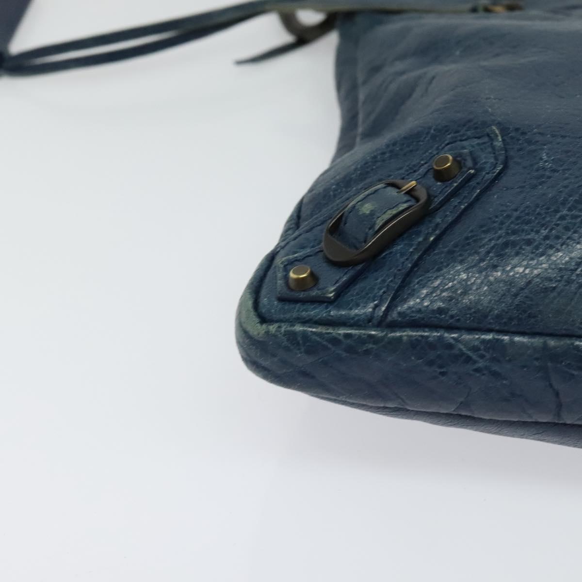 BALENCIAGA Classic Flat Shoulder Bag Leather Blue Auth bs24746