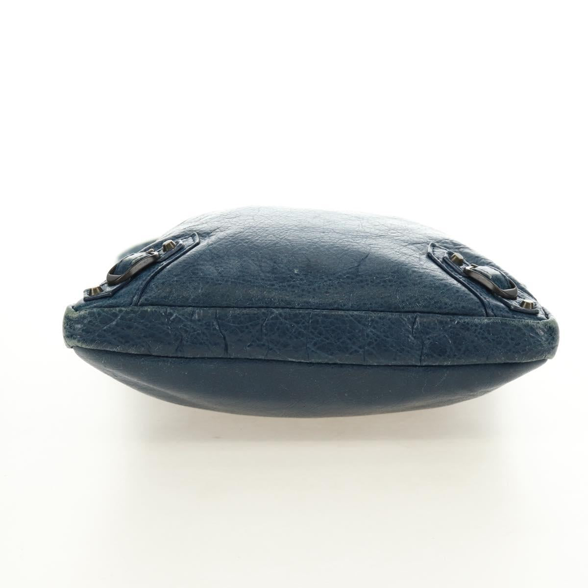 BALENCIAGA Classic Flat Shoulder Bag Leather Blue Auth bs24746