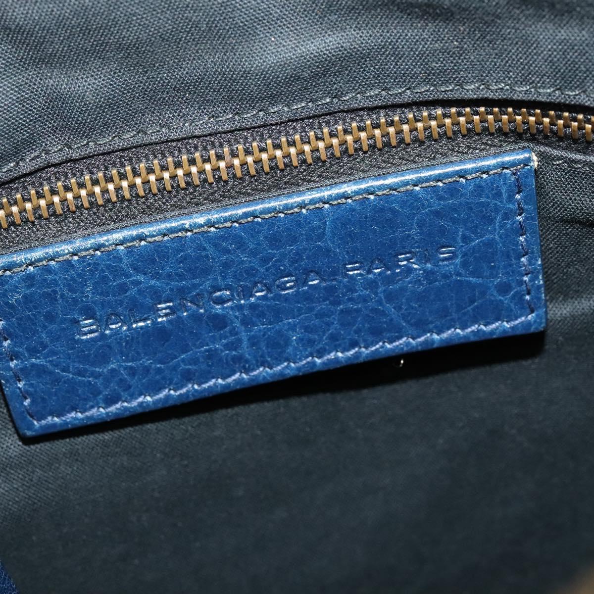 BALENCIAGA Classic Flat Shoulder Bag Leather Blue Auth bs24746