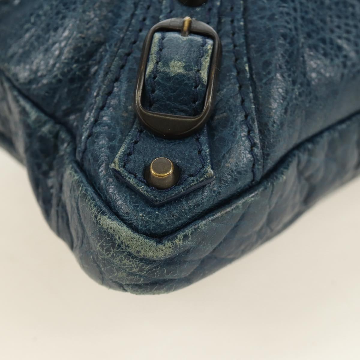 BALENCIAGA Classic Flat Shoulder Bag Leather Blue Auth bs24746