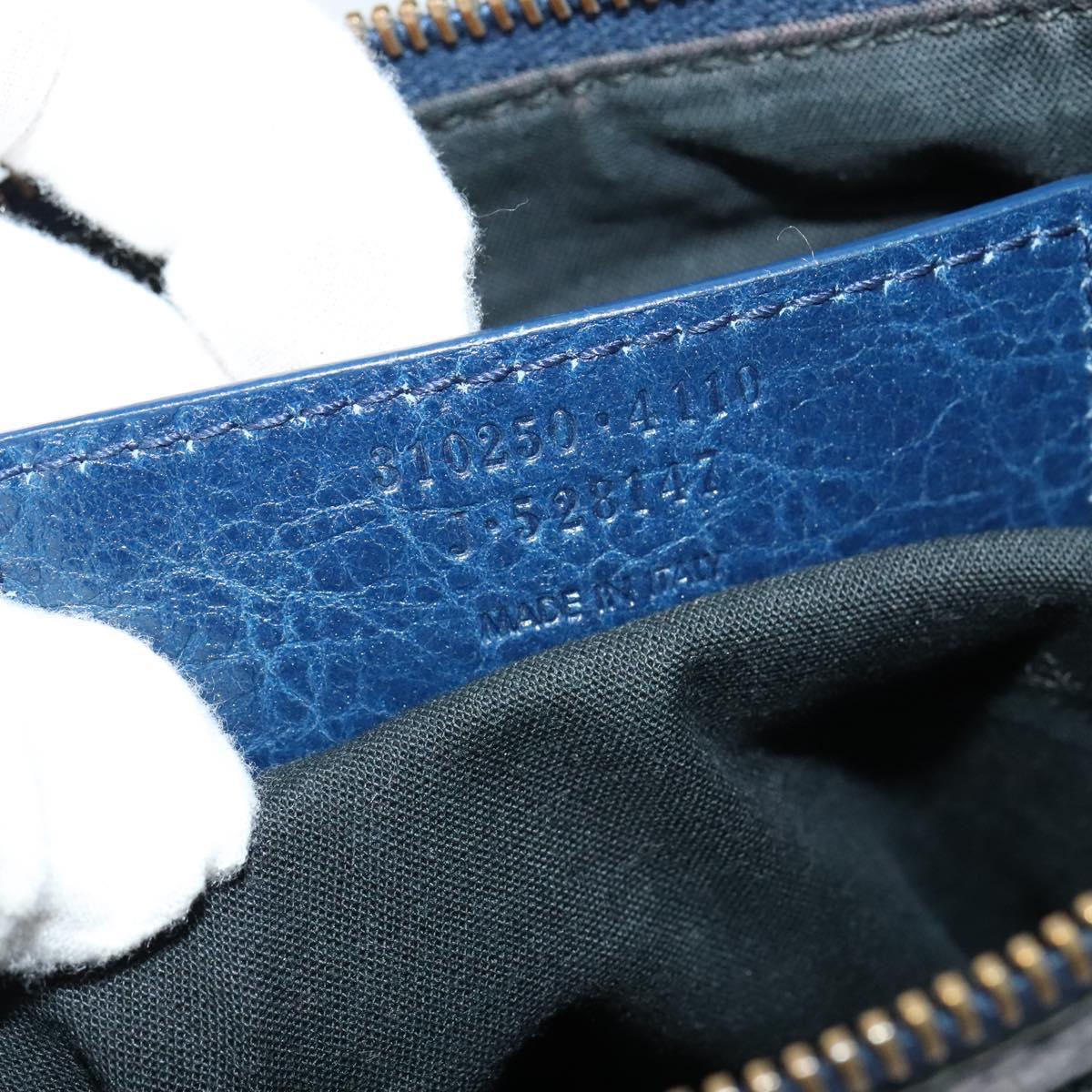 BALENCIAGA Classic Flat Shoulder Bag Leather Blue Auth bs24746