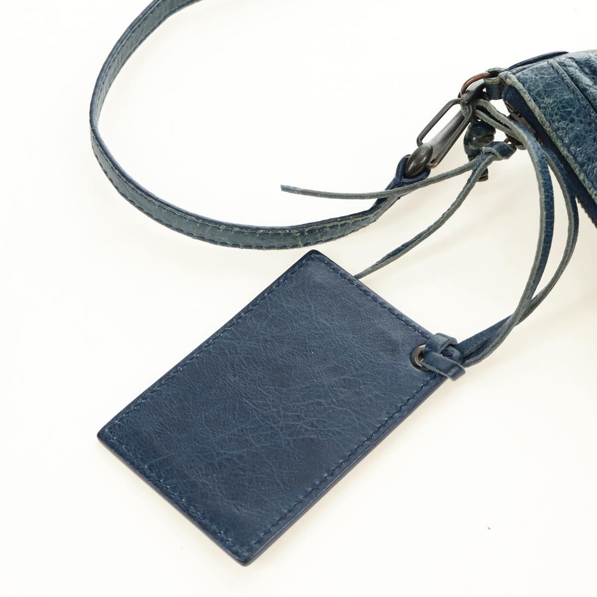 BALENCIAGA Classic Flat Shoulder Bag Leather Blue Auth bs24746