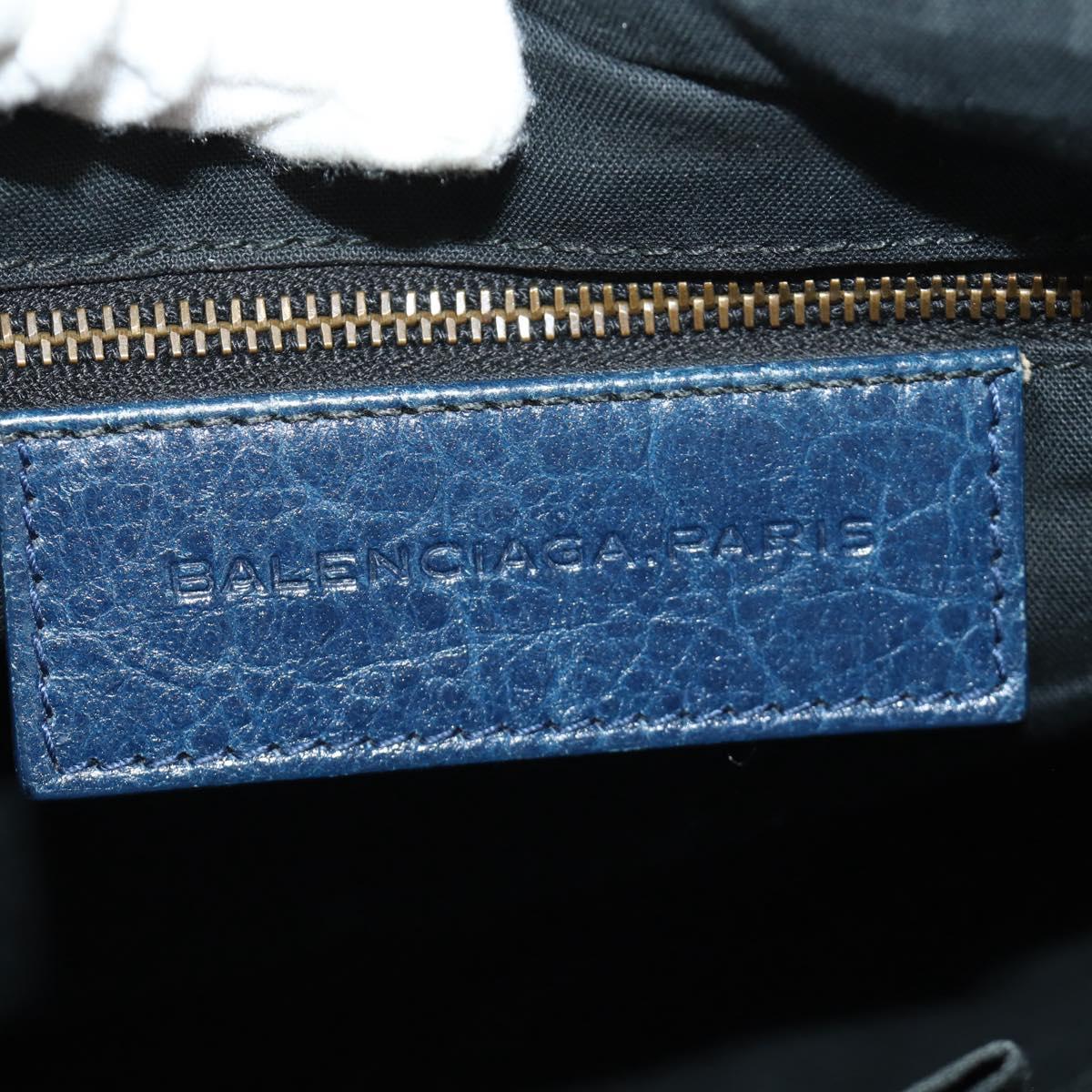 BALENCIAGA Classic Flat Shoulder Bag Leather Blue Auth bs24746