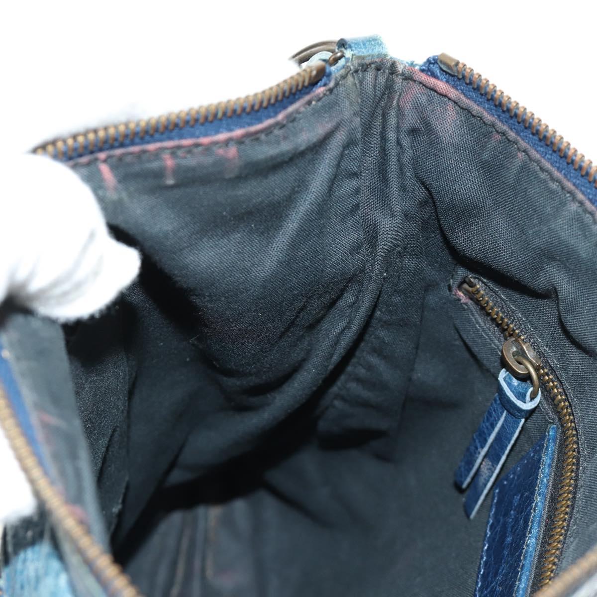 BALENCIAGA Classic Flat Shoulder Bag Leather Blue Auth bs24746