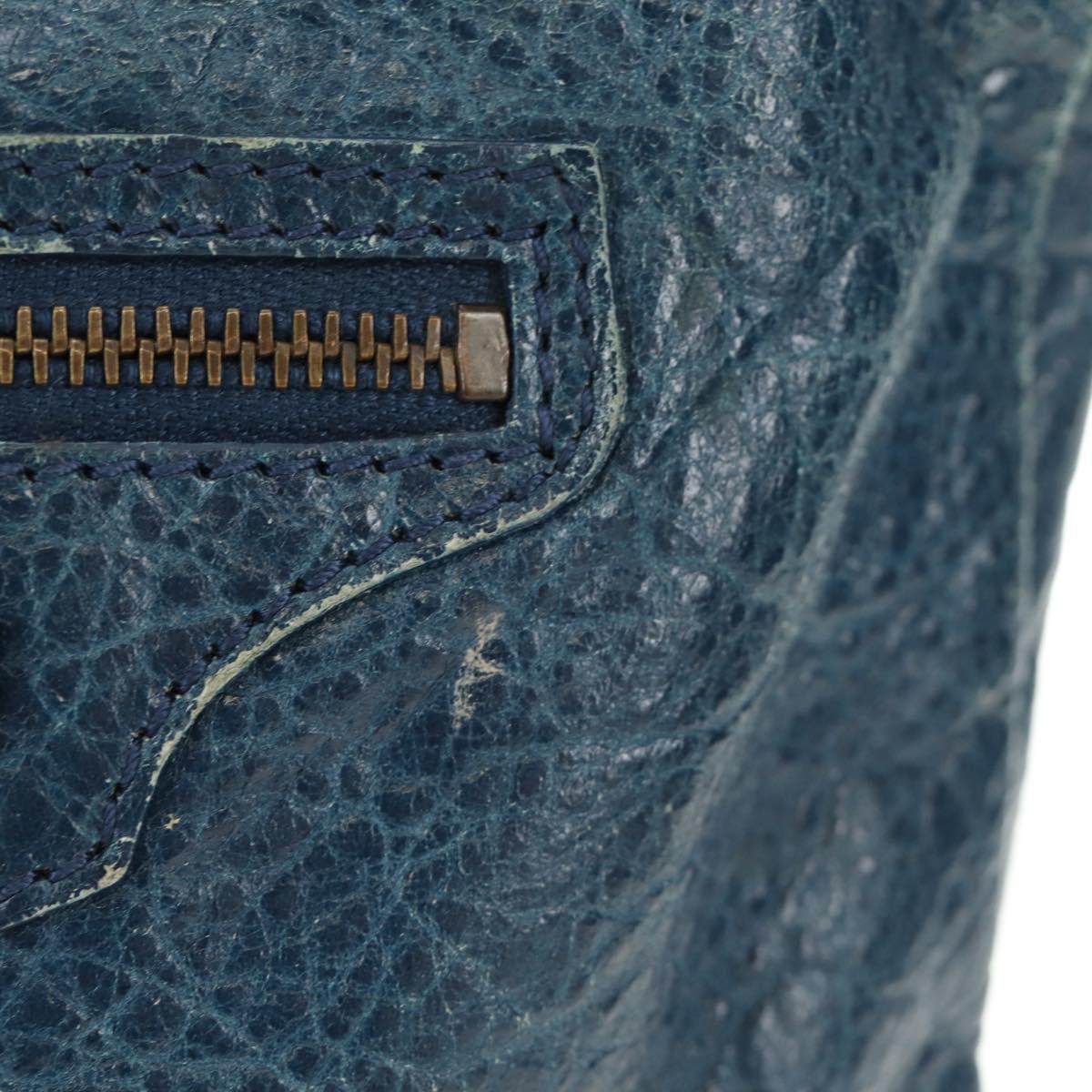 BALENCIAGA Classic Flat Shoulder Bag Leather Blue Auth bs24746