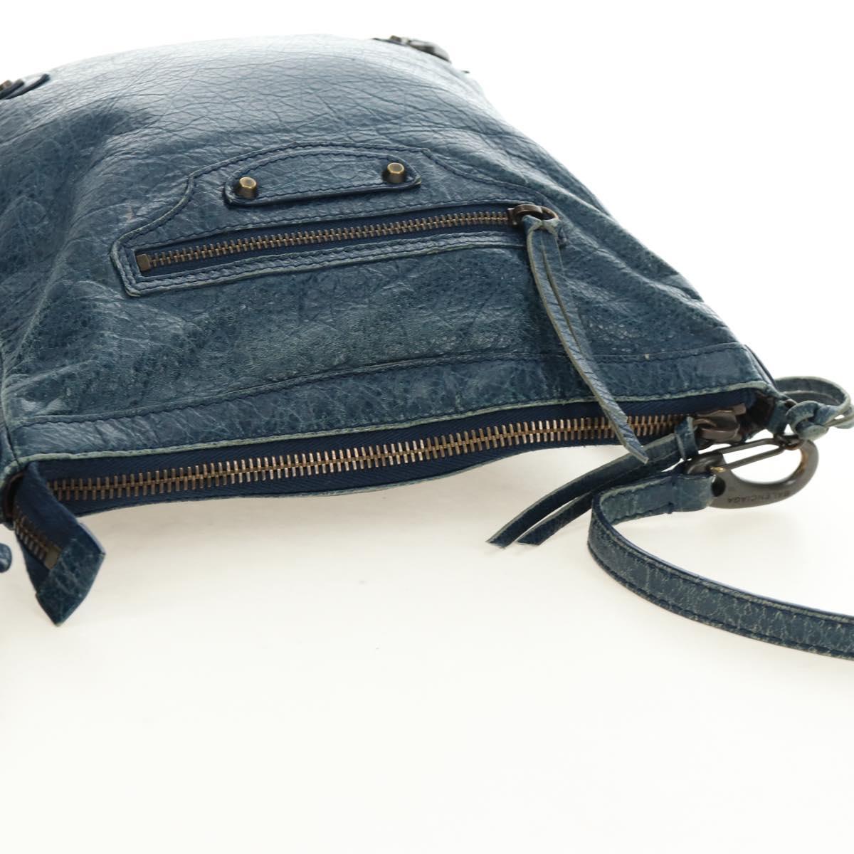 BALENCIAGA Classic Flat Shoulder Bag Leather Blue Auth bs24746