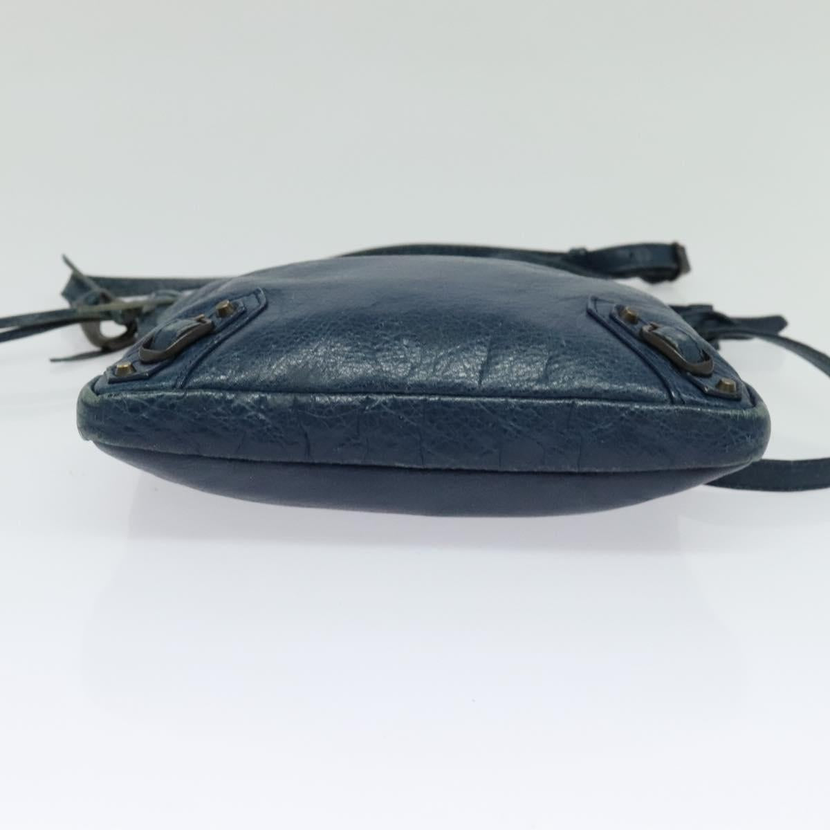 BALENCIAGA Classic Flat Shoulder Bag Leather Blue Auth bs24746